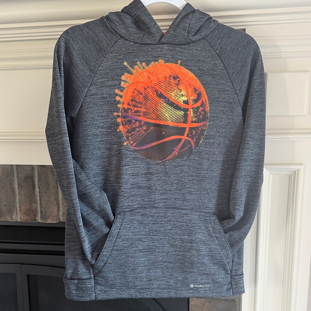 tek gear Gray Hoodie with Orange Basketball Graphic